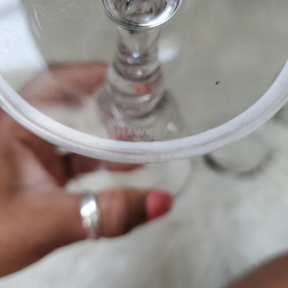 Hawkes Crystal Goblet Wine Glass Sterling Band Rimmed Signed Art Deco Set of 2 - Picture 10 of 12